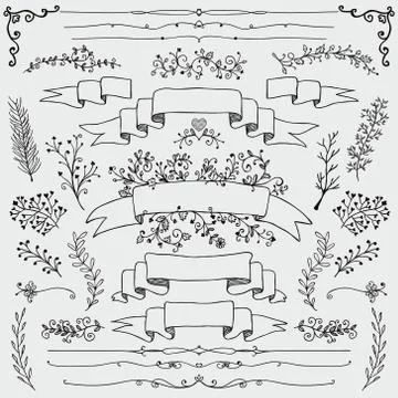 Hand Drawn Floral Design Elements 库存插图