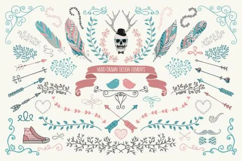 Hand-Drawn Floral Design Elements Stock Illustration