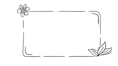 Hand drawn floral doodle frame with flower and leaves minimal line art rect.. Stock-Illustration