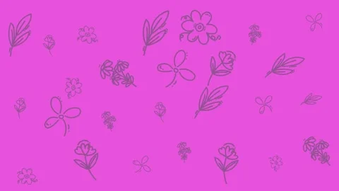 Hand Drawn Floral Doodle Pattern Background on Pink Surface Stock Footage 344909836