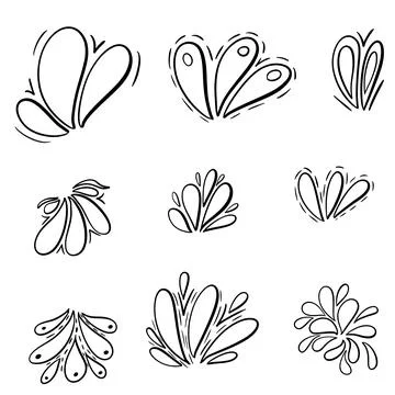 Hand drawn floral element doodle set with black outline Illustrazione stock