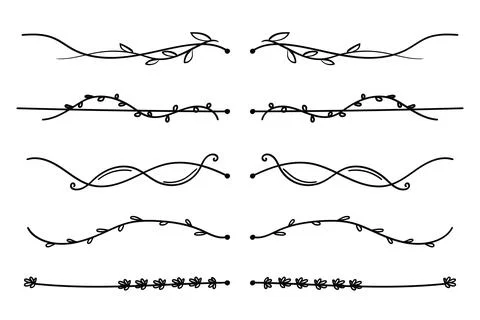 Hand drawn floral elements isolated doodle line art set.Vector illustration Stock Illustration