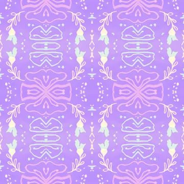 Hand drawn floral ethnic pattern. Seamless abstract batik print. イラスト素材