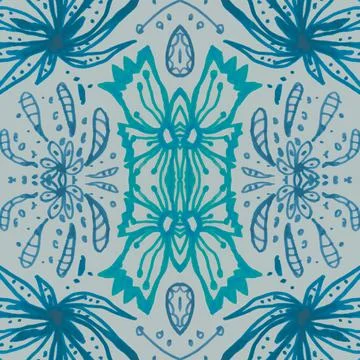 Hand drawn floral ethnic pattern. Seamless abstract batik print. イラスト素材