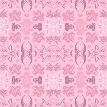 Hand drawn floral ethnic pattern. Seamless abstract batik print. イラスト素材