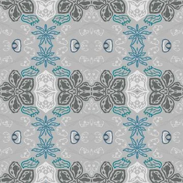 Hand drawn floral ethnic pattern. Seamless abstract batik print. Stock Illustration