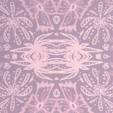 Hand drawn floral ethnic pattern. Seamless abstract batik print. Stock Illustration