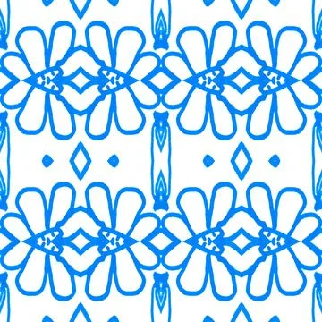 Hand drawn floral ethnic pattern. Seamless abstract batik print. Stock Illustration