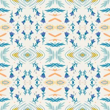 Hand drawn floral ethnic pattern. Seamless abstract batik print. Stock Illustration