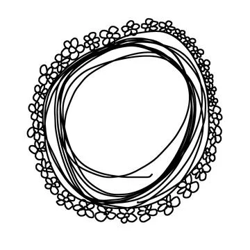 Hand-Drawn Floral Frame with Scribble Circle Stock Illustration