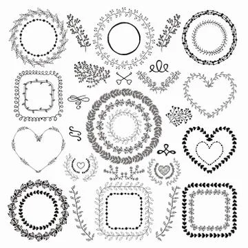 Hand-Drawn Floral Frames Stock Illustration