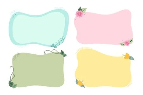 Hand drawn floral frames. Simple doodle templates with empty space Stock Illustration