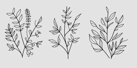Hand drawn floral minimal elements in line art style.Vector illustration. Illustrazione stock