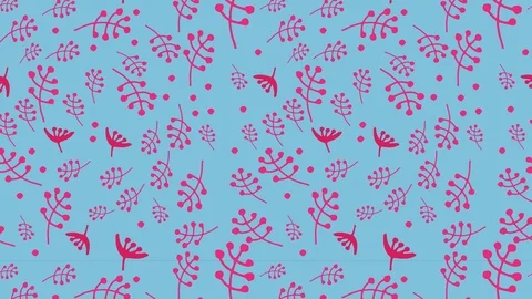 Hand drawn floral pattern on a blue background. pink plants Stock Footage 118460821