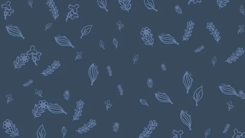 Hand-drawn floral pattern with botanical sketches on dark blue background Stock Footage 344909046