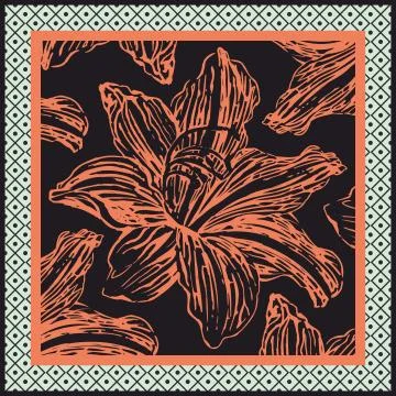 Hand drawn floral pattern in geometric frame. Orange flower  background. Stock Illustration