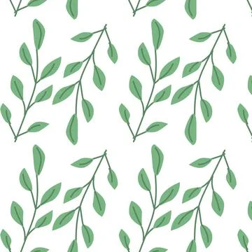 Hand drawn floral pattern with green branches Illustrazione stock