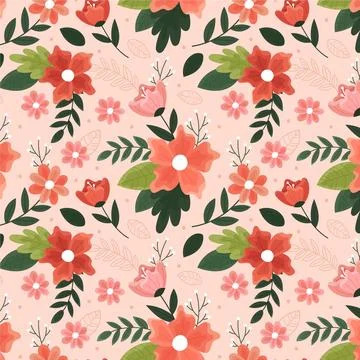 Hand drawn floral pattern in peach tones Stock Illustration