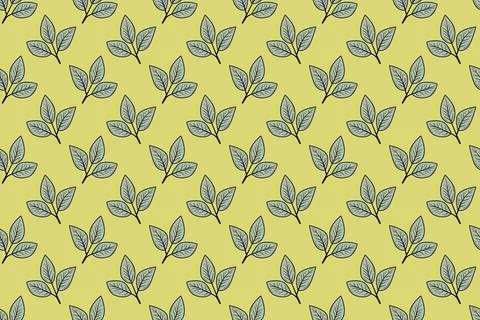 Hand drawn floral pattern vector design. Simple ornament with plant and leaf. Stock Illustration