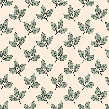 Hand drawn floral pattern vector design. Simple ornament with plant and leaf. Stock Illustration