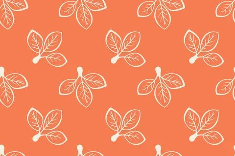 Hand drawn floral pattern vector design. Simple ornament with plant and leaf. Stock Illustration