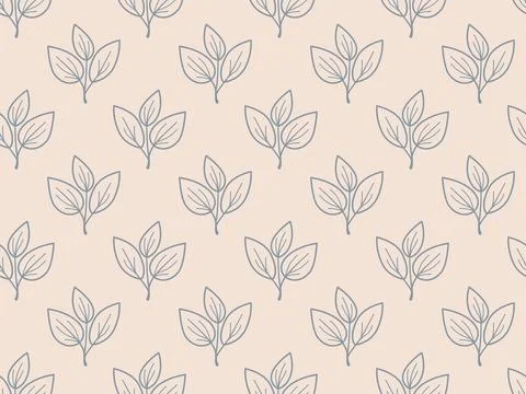 Hand drawn floral pattern vector design. Simple ornament with plant and leaf. Stock Illustration