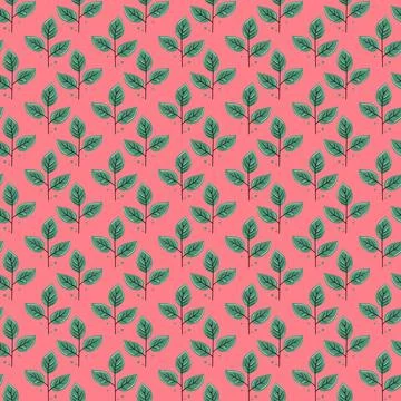 Hand drawn floral pattern vector design. Simple ornament with plant and leaf. Stock Illustration