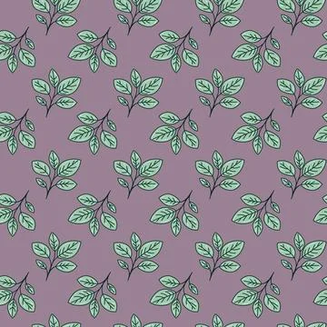 Hand drawn floral pattern vector design. Simple ornament with plant and leaf. Stock Illustration