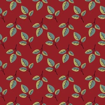 Hand drawn floral pattern vector design. Simple ornament with plant and leaf. Stock Illustration