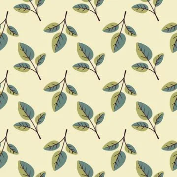 Hand drawn floral pattern vector design. Simple ornament with plant and leaf. Stock Illustration