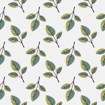 Hand drawn floral pattern vector design. Simple ornament with plant and leaf. Stock Illustration