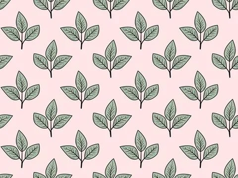 Hand drawn floral pattern vector design. Simple ornament with plant and leaf. Stock Illustration