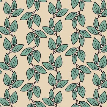 Hand drawn floral pattern vector design. Simple ornament with plant and leaf. イラスト素材