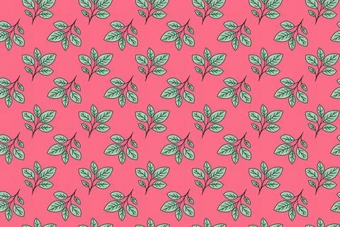 Hand drawn floral pattern vector design. Simple ornament with plant and leaf. Stock Illustration