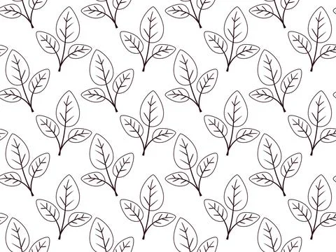 Hand drawn floral pattern vector design. Simple ornament with plant and leaf. Stock Illustration