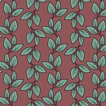 Hand drawn floral pattern vector design. Simple ornament with plant and leaf. Stock Illustration