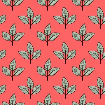 Hand drawn floral pattern vector design. Simple ornament with plant and leaf. Stock Illustration