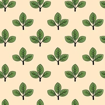 Hand drawn floral pattern vector design. Simple ornament with plant and leaf. Stock Illustration