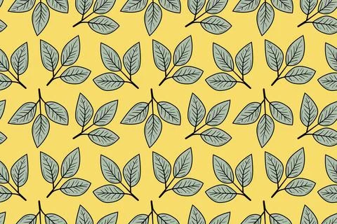 Hand drawn floral pattern vector design. Simple ornament with plant and leaf. Stock Illustration