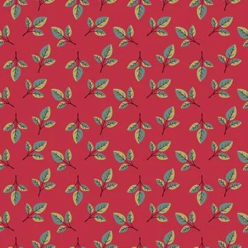 Hand drawn floral pattern vector design. Simple ornament with plant and leaf. Illustrazione stock