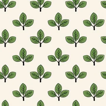 Hand drawn floral pattern vector design. Simple ornament with plant and leaf. Stock Illustration
