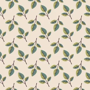 Hand drawn floral pattern vector design. Simple ornament with plant and leaf. Stock Illustration