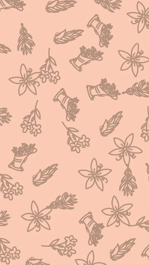 Hand drawn floral seamless pattern with vases and leaves on peach background Stock Footage 327968207
