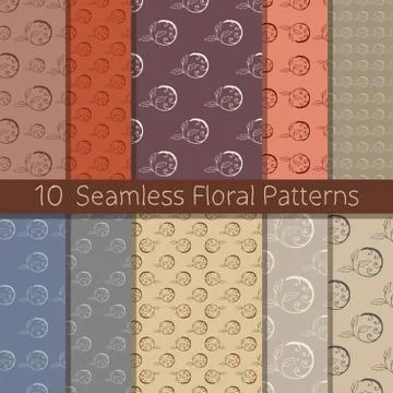 Hand Drawn Floral Seamless Pattern Set Stock Illustration