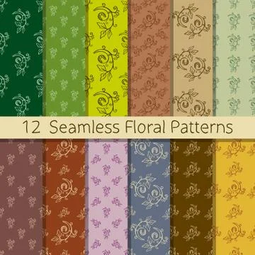 Hand Drawn Floral Seamless Pattern Set Stock Illustration