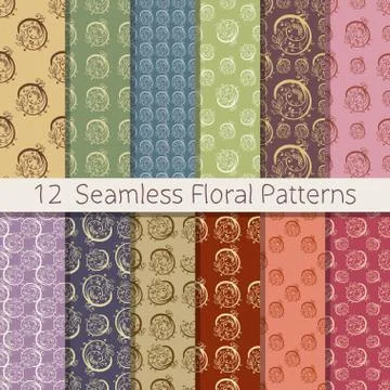 Hand Drawn Floral Seamless Pattern Set Stock Illustration