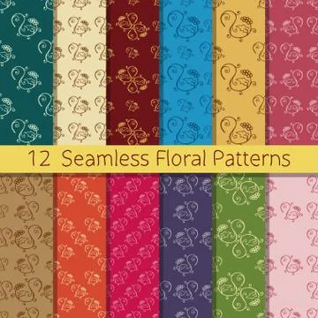 Hand Drawn Floral Seamless Pattern Set Stock Illustration