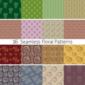 Hand Drawn Floral Seamless Pattern Set Stock Illustration