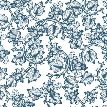 Hand Drawn Floral Seamless Pattern Stock Illustration