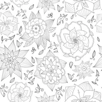 Hand drawn floral seamless pattern on white background. Stock Illustration